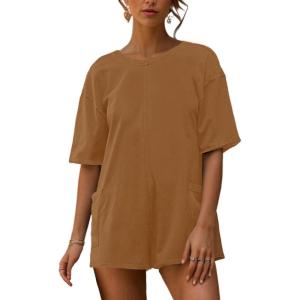 imageAnotherChill Womens Athletic Romper With Pockets Workout Tee Rompers Backless Oversized Onesie Casual ActivewearCoffee