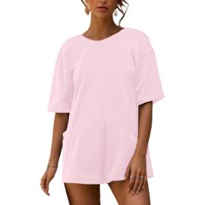 imageAnotherChill Womens Athletic Romper With Pockets Workout Tee Rompers Backless Oversized Onesie Casual ActivewearPink