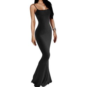 imageAnotherChill Womens Casual Lounge Slip Long Dress Sexy Sleeveless Backless Bodycon Maxi Dresses 2025 Summer Slim ElegantBlack