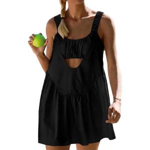 imageAnotherChill Womens Tennis Dress Builtin Bra ampamp Matching Shorts Pockets Workout Dresses Athletic Outfits Cut Out Two PieceBlack