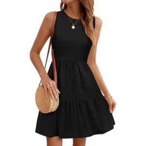 imageWomens Sleeveless Summer Mini Dress Tank Flowy Tiered Short A Line Sundresses Beach Vacation Dresses with PocketsBlack
