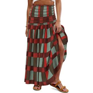 imageWomens Smocked Floral Maxi Skirts 2025 Summer Tube Dresses Flowy Boho Long A line Pleated Beach SkirtMulticolor