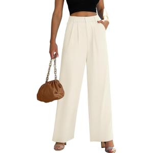 imageWomens Wide Leg Dress Pants High Waisted Business Casual Trousers Dressy Work Office Pants with PocketsBeige