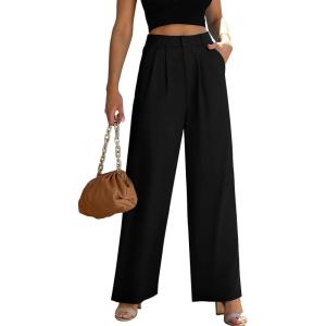 imageWomens Wide Leg Dress Pants High Waisted Business Casual Trousers Dressy Work Office Pants with PocketsBlack