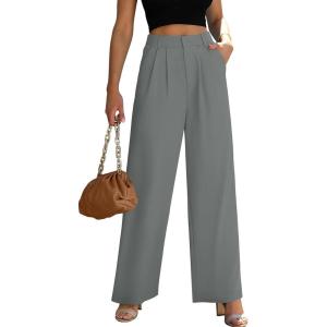 imageWomens Wide Leg Dress Pants High Waisted Business Casual Trousers Dressy Work Office Pants with PocketsDark Grey