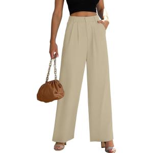 imageWomens Wide Leg Dress Pants High Waisted Business Casual Trousers Dressy Work Office Pants with PocketsKhaki