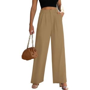 imageWomens Wide Leg Dress Pants High Waisted Business Casual Trousers Dressy Work Office Pants with PocketsLight Coffee