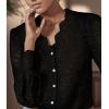 imageLace Tops for Women Dressy Casual Blouses Puff Long Sleeve V Neck Button Down Business Work ShirtsBlack