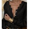 imageLace Tops for Women Dressy Casual Blouses Puff Long Sleeve V Neck Button Down Business Work ShirtsBlack