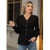 imageLace Tops for Women Dressy Casual Blouses Puff Long Sleeve V Neck Button Down Business Work ShirtsBlack