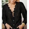 imageLace Tops for Women Dressy Casual Blouses Puff Long Sleeve V Neck Button Down Business Work ShirtsBlack