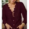 imageLace Tops for Women Dressy Casual Blouses Puff Long Sleeve V Neck Button Down Business Work ShirtsDark Red