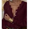 imageLace Tops for Women Dressy Casual Blouses Puff Long Sleeve V Neck Button Down Business Work ShirtsDark Red