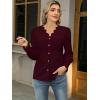 imageLace Tops for Women Dressy Casual Blouses Puff Long Sleeve V Neck Button Down Business Work ShirtsDark Red
