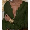 imageLace Tops for Women Dressy Casual Blouses Puff Long Sleeve V Neck Button Down Business Work ShirtsDeep Green