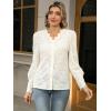 imageLace Tops for Women Dressy Casual Blouses Puff Long Sleeve V Neck Button Down Business Work ShirtsIvory