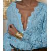 imageLace Tops for Women Dressy Casual Blouses Puff Long Sleeve V Neck Button Down Business Work ShirtsLight Blue