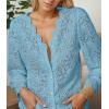 imageLace Tops for Women Dressy Casual Blouses Puff Long Sleeve V Neck Button Down Business Work ShirtsLight Blue