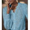 imageLace Tops for Women Dressy Casual Blouses Puff Long Sleeve V Neck Button Down Business Work ShirtsLight Blue
