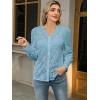 imageLace Tops for Women Dressy Casual Blouses Puff Long Sleeve V Neck Button Down Business Work ShirtsLight Blue