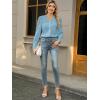 imageLace Tops for Women Dressy Casual Blouses Puff Long Sleeve V Neck Button Down Business Work ShirtsLight Blue