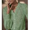 imageLace Tops for Women Dressy Casual Blouses Puff Long Sleeve V Neck Button Down Business Work ShirtsLight Green