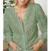 imageLace Tops for Women Dressy Casual Blouses Puff Long Sleeve V Neck Button Down Business Work ShirtsLight Green