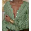 imageLace Tops for Women Dressy Casual Blouses Puff Long Sleeve V Neck Button Down Business Work ShirtsLight Green
