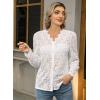 imageLace Tops for Women Dressy Casual Blouses Puff Long Sleeve V Neck Button Down Business Work ShirtsWhite