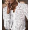 imageLace Tops for Women Dressy Casual Blouses Puff Long Sleeve V Neck Button Down Business Work ShirtsWhite