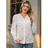 imageLace Tops for Women Dressy Casual Blouses Puff Long Sleeve V Neck Button Down Business Work ShirtsWhite