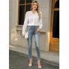 imageLace Tops for Women Dressy Casual Blouses Puff Long Sleeve V Neck Button Down Business Work ShirtsWhite