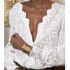 imageLace Tops for Women Dressy Casual Blouses Puff Long Sleeve V Neck Button Down Business Work ShirtsWhite