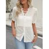 imageLace Tops for Women Dressy Casual V Neck Short Sleeve Button Down Shirts Bussiness Work Office Summer BlousesBeige