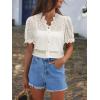 imageLace Tops for Women Dressy Casual V Neck Short Sleeve Button Down Shirts Bussiness Work Office Summer BlousesBeige