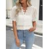 imageLace Tops for Women Dressy Casual V Neck Short Sleeve Button Down Shirts Bussiness Work Office Summer BlousesBeige