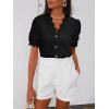 imageLace Tops for Women Dressy Casual V Neck Short Sleeve Button Down Shirts Bussiness Work Office Summer BlousesBlack