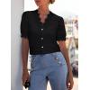 imageLace Tops for Women Dressy Casual V Neck Short Sleeve Button Down Shirts Bussiness Work Office Summer BlousesBlack