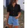 imageLace Tops for Women Dressy Casual V Neck Short Sleeve Button Down Shirts Bussiness Work Office Summer BlousesBlack