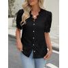 imageLace Tops for Women Dressy Casual V Neck Short Sleeve Button Down Shirts Bussiness Work Office Summer BlousesBlack