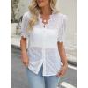 imageLace Tops for Women Dressy Casual V Neck Short Sleeve Button Down Shirts Bussiness Work Office Summer BlousesWhite
