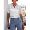 imageLace Tops for Women Dressy Casual V Neck Short Sleeve Button Down Shirts Bussiness Work Office Summer BlousesWhite