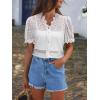 imageLace Tops for Women Dressy Casual V Neck Short Sleeve Button Down Shirts Bussiness Work Office Summer BlousesWhite