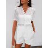 imageLace Tops for Women Dressy Casual V Neck Short Sleeve Button Down Shirts Bussiness Work Office Summer BlousesWhite