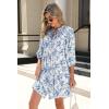 imageSummer Mini Dresses Casual V Neck Drawstring Button Down 34 Sleeve Boho Floral Flowy Beach Shirt Dress PocketsBlue