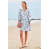 imageSummer Mini Dresses Casual V Neck Drawstring Button Down 34 Sleeve Boho Floral Flowy Beach Shirt Dress PocketsBlue