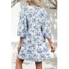 imageSummer Mini Dresses Casual V Neck Drawstring Button Down 34 Sleeve Boho Floral Flowy Beach Shirt Dress PocketsBlue