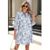 imageSummer Mini Dresses Casual V Neck Drawstring Button Down 34 Sleeve Boho Floral Flowy Beach Shirt Dress PocketsBlue