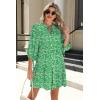 imageSummer Mini Dresses Casual V Neck Drawstring Button Down 34 Sleeve Boho Floral Flowy Beach Shirt Dress PocketsGreen