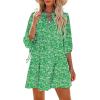 imageSummer Mini Dresses Casual V Neck Drawstring Button Down 34 Sleeve Boho Floral Flowy Beach Shirt Dress PocketsGreen
